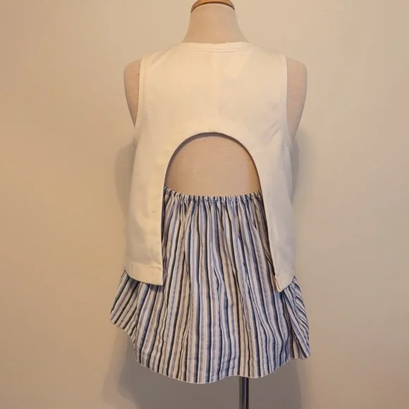 Anthropologie White and Blue Ruffled Tank Top - Picture 4 of 7
